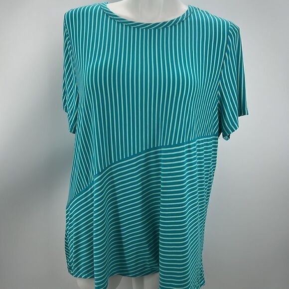 Kim Rogers teal striped crew neck short sleeve top - Picture 2 of 4